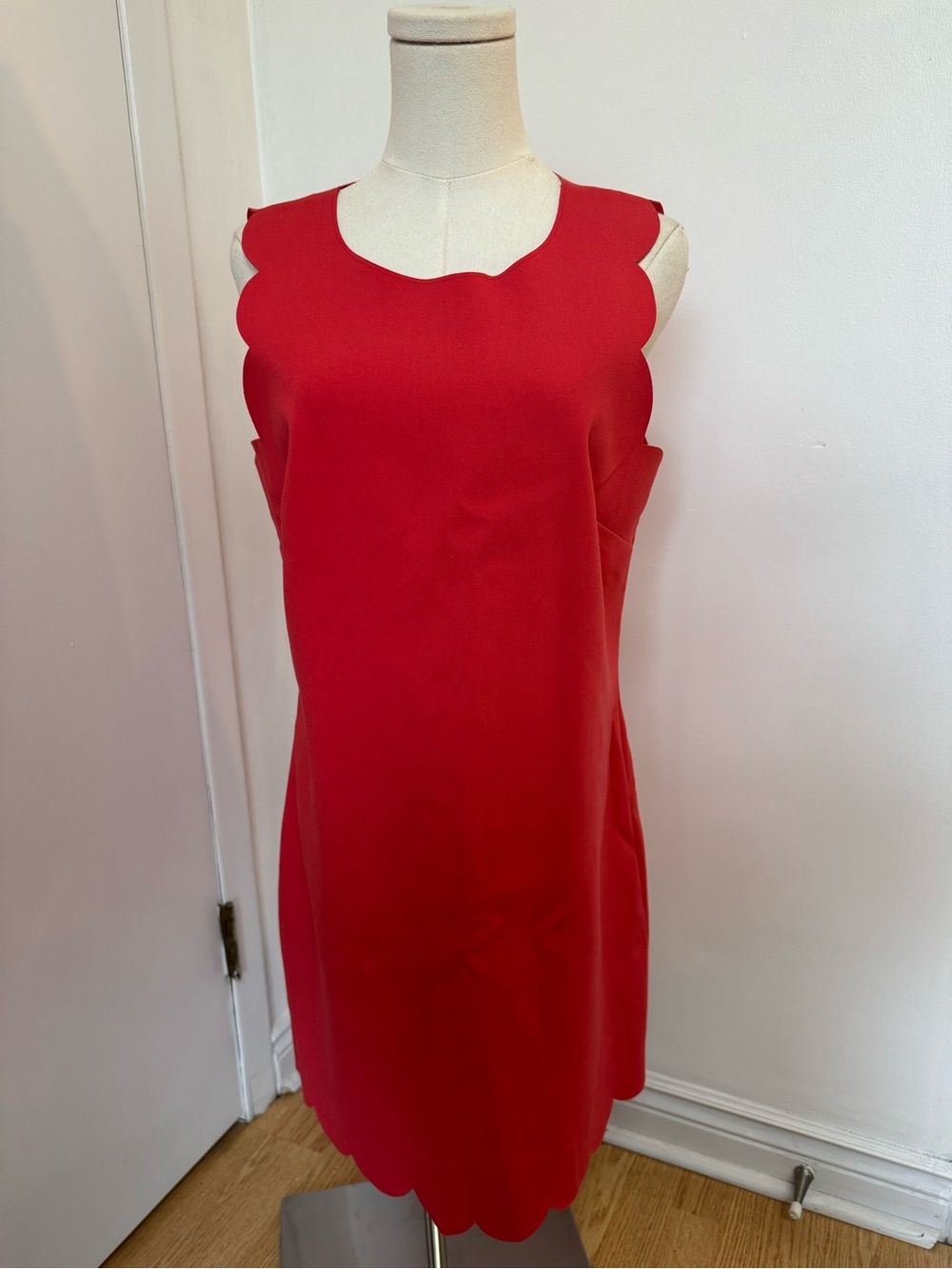 J-Crew Red Scalloped Sleeveless Shift Dress
